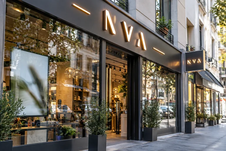 Façade de commerce avec enseigne extérieure en journée